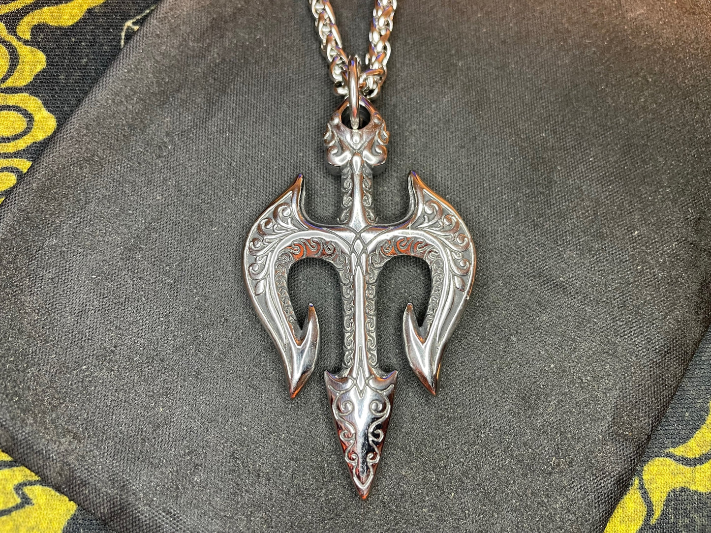 Satan's Pitchfork Devil's Fork Odin Trident Tribal Stainless Steel Pendant Necklace Gothic Satanic Wiccan Pagan Occult Jewelry Gift - Silver