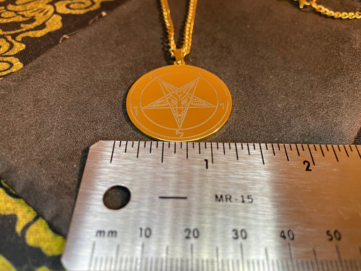 Sigil of Baphomet Official Church of Satan Inverted Upside Down Pentagram Necklace Pagan Wiccan Satanic Occult Jewelry Gift - Gold & Black