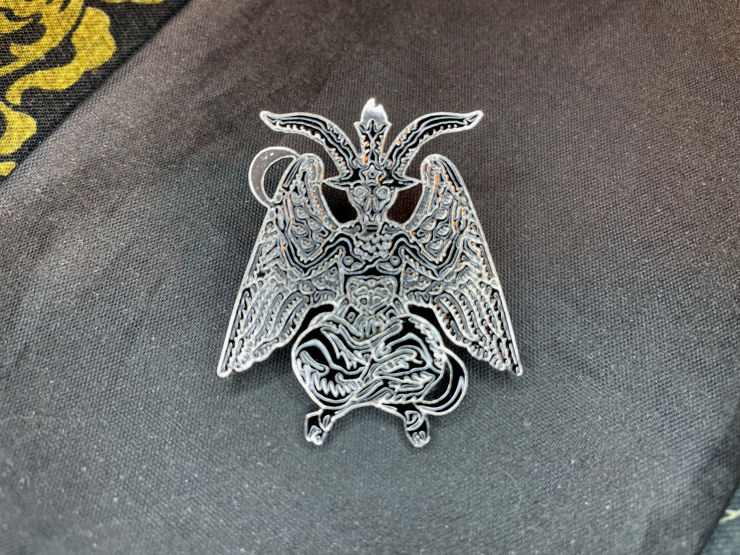 Baphomet Statue Lapel Pin Large Black Enamel Brooch Goat Head Stainless Steel Church of Satan Wiccan Satanic Gothic Occult Jewelry Gift