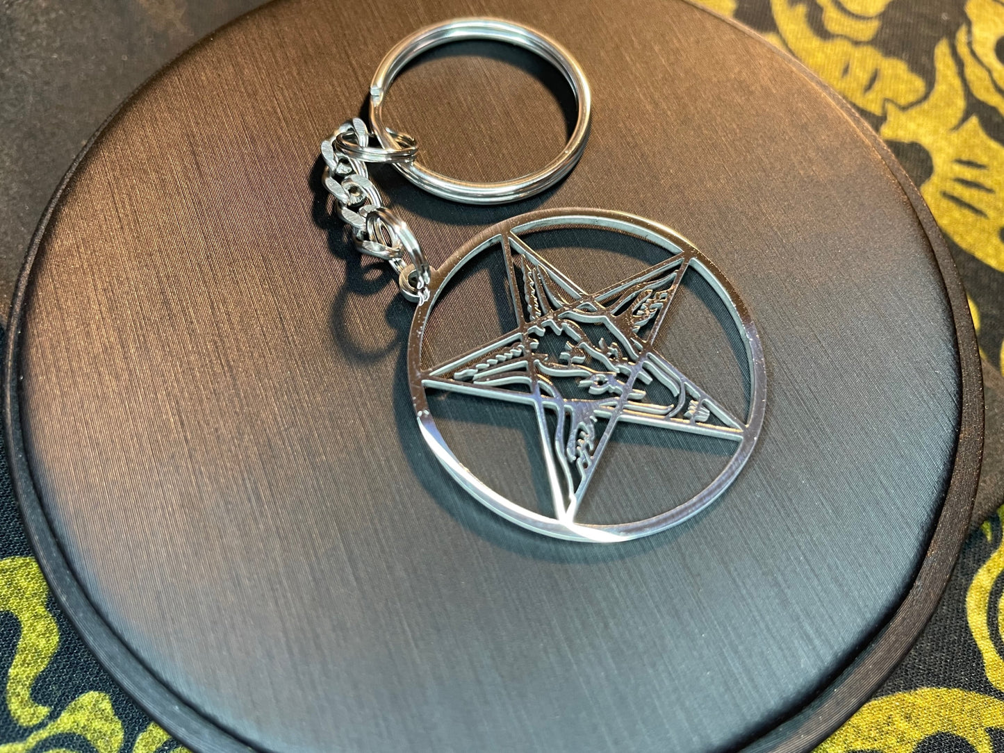 Sigil of Baphomet Church of Satan Inverted Upside Down Pentagram Stainless Steel Keychain Wiccan Satanic Gothic Pagan Jewelry Gift - Silver