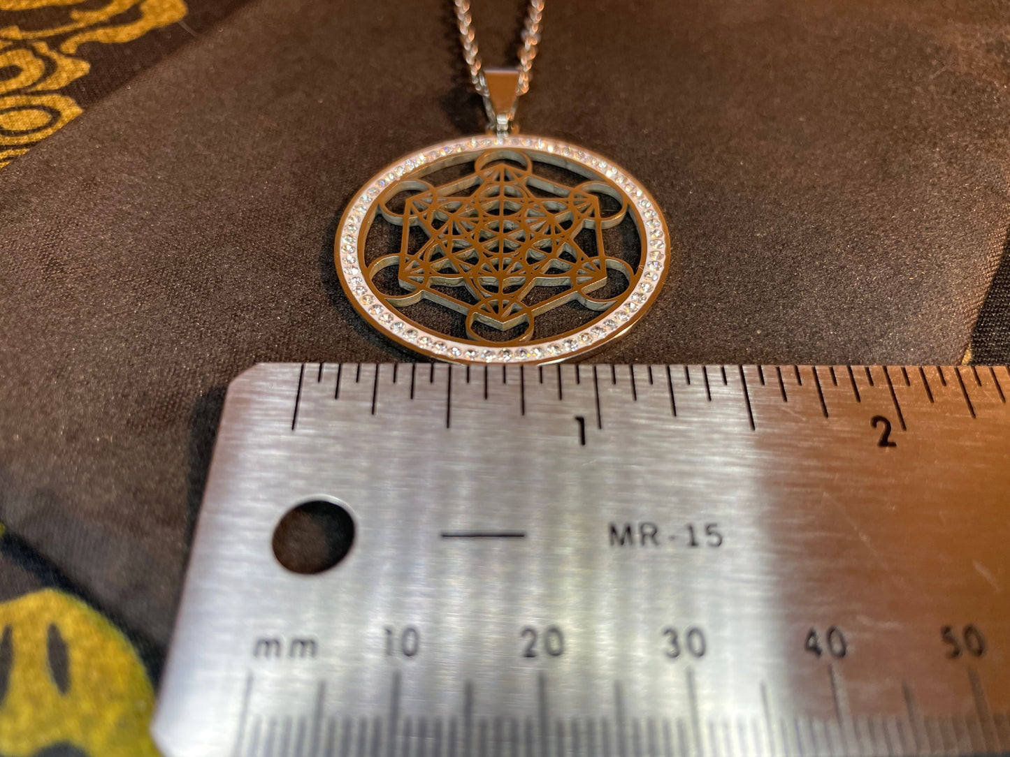 Metatron's Cube Flower of Life Sacred Geometry Yoga Hindu Buddhism Stainless Steel Pendant Necklace Occult Jewelry -  Silver & White Diamond