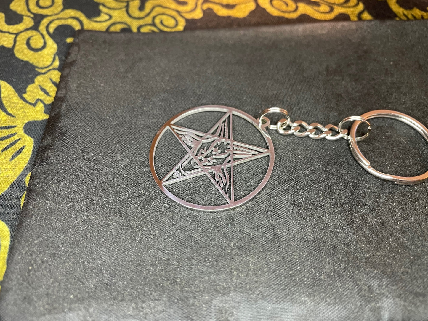 Sigil of Baphomet Church of Satan Inverted Upside Down Pentagram Stainless Steel Keychain Wiccan Satanic Gothic Pagan Jewelry Gift - Silver