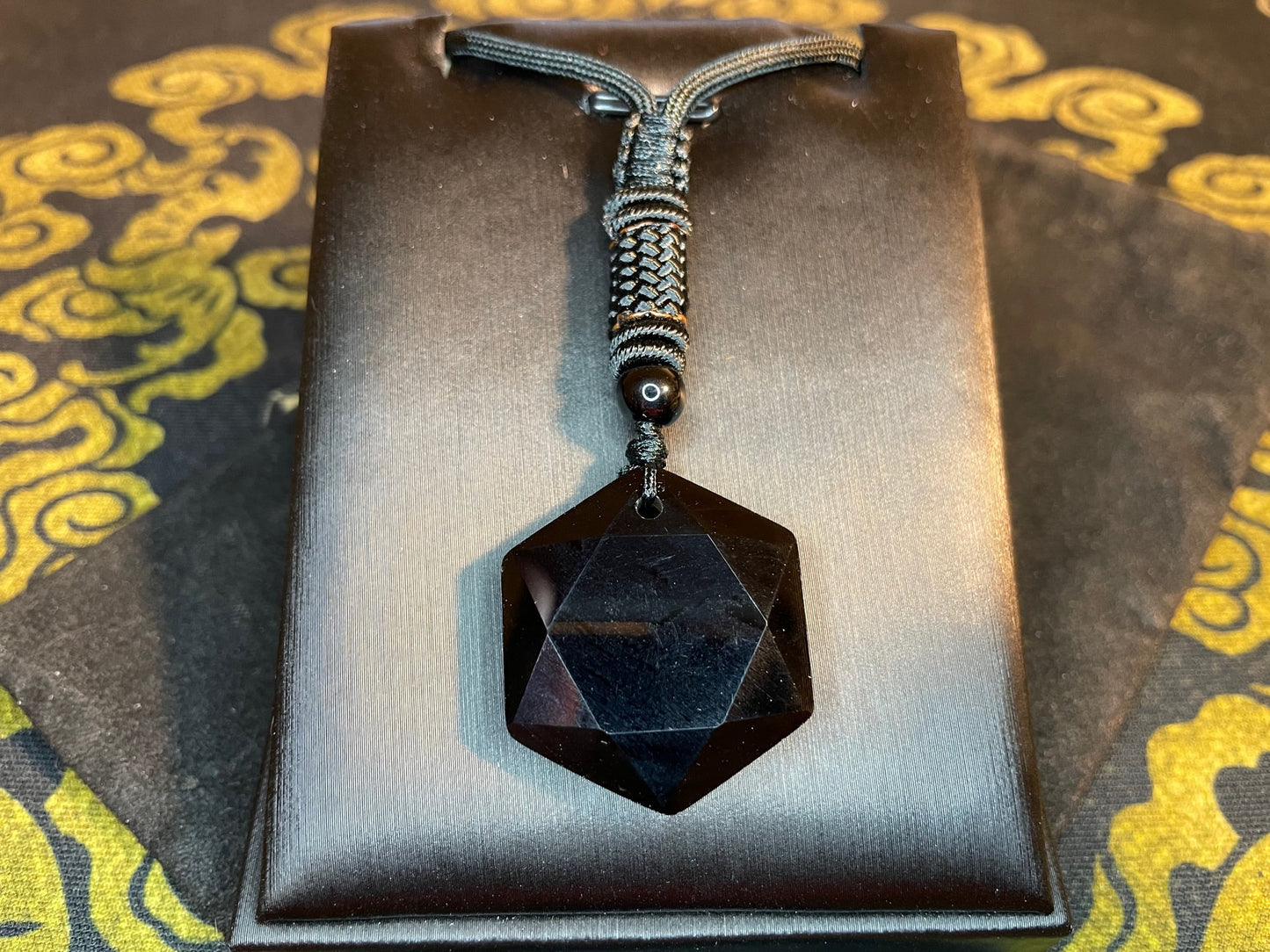 Obsidian Dragonglass Volcanic Glass Pendant Necklace Hexagram Healing Centering Mediation Stone Vintage Gothic Pagan Satanic Best Gift Black