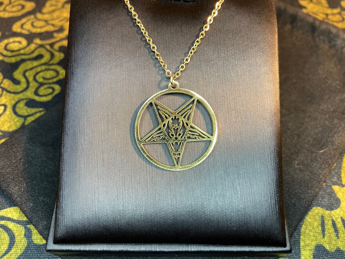 Sigil of Baphomet Church of Satan Seal Inverted Pentagram Stainless Steel Pendant Necklace Satanic Wiccan Pagan Occult Jewelry Gift - Gold