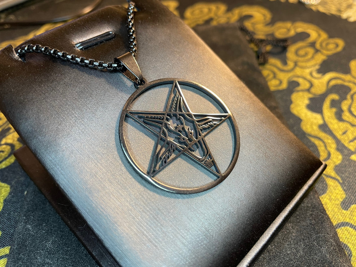 Sigil of Baphomet Satanic Church Upside Down Inverted Pentagram Stainless Steel Pendant Necklace Gothic Pagan Occult Jewelry Gift - Black