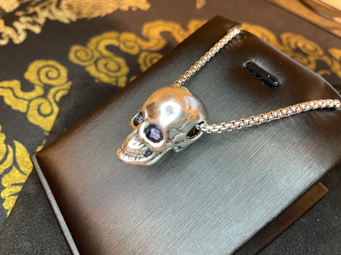 Skull Skeleton Death Ghost 3D Pendant Necklace Stainless Steel Biker Punk Gothic Wiccan Satanic Church Pagan Occult Jewelry Gift - Silver