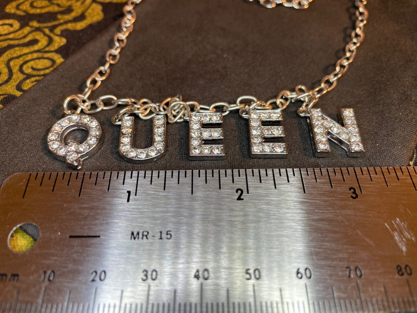 Diamond Queen Choker Stainless Steel Cubic Zirconia Charm Pendant Bling Necklace Sassy Gothic Pagan Satanic Occult Jewelry Gift - Silver