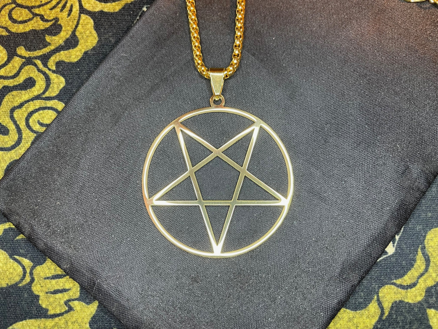 Inverted Pentagram Upside Down Stainless Steel Large Pendant Necklace Talisman Gothic Satanic Wiccan Pagan Occult Jewelry Best Gift - Gold