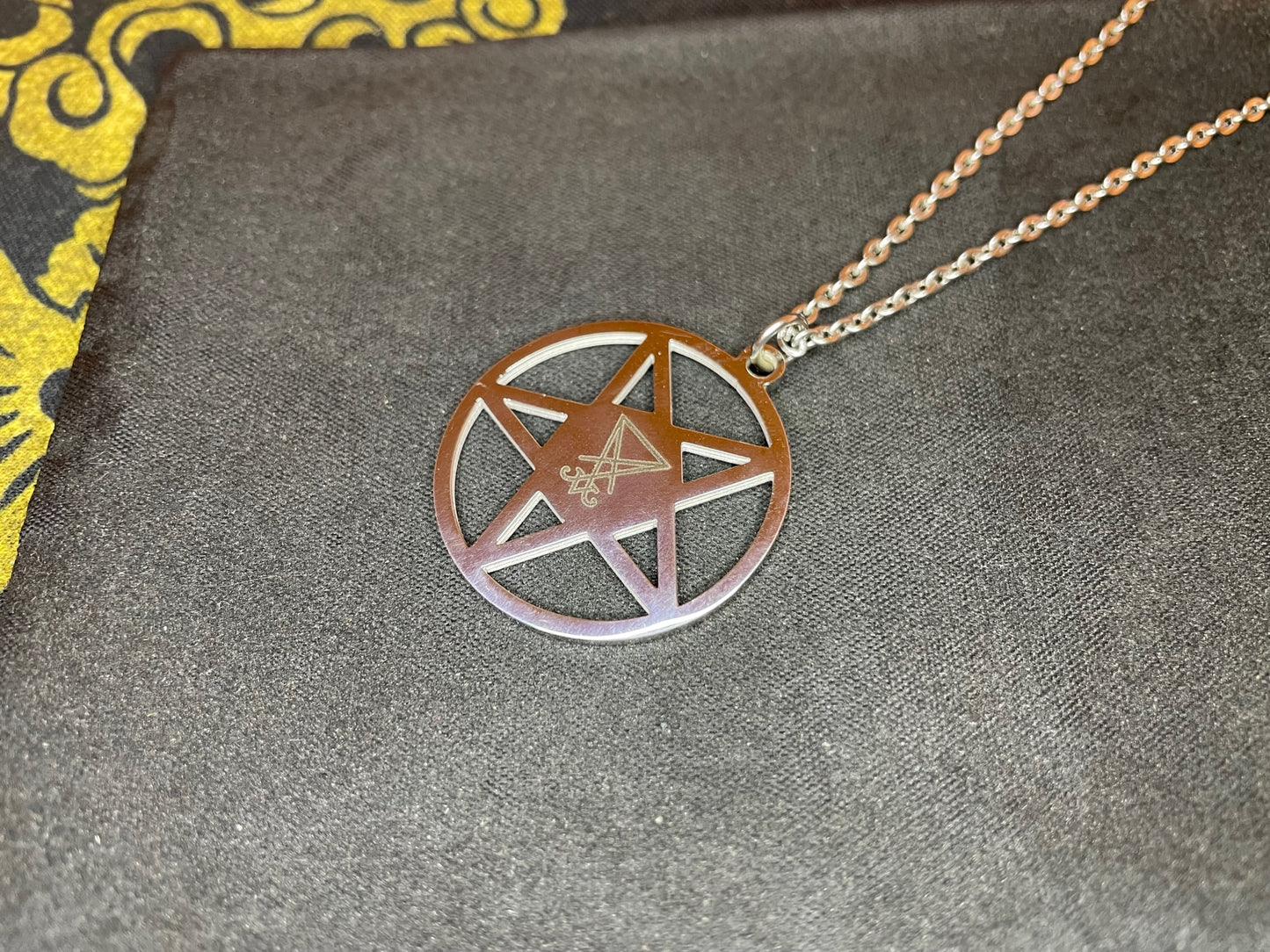 Inverted Pentagram Sigil of Lucifer Upside Down Stainless Steel Pendant Necklace Satanic Gothic Pagan Wiccan Occult Jewelry Gift - Silver