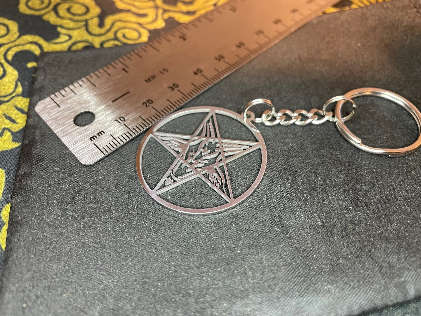 Sigil of Baphomet Church of Satan Inverted Upside Down Pentagram Stainless Steel Keychain Wiccan Satanic Gothic Pagan Jewelry Gift - Silver