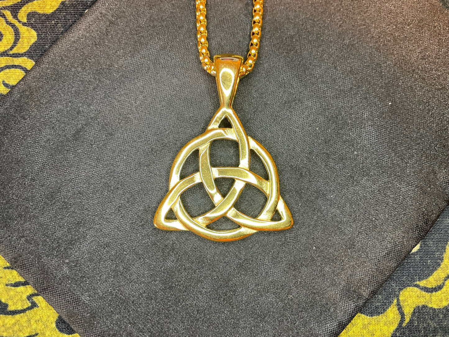 Celtic Triple Knot Viking Nordic Thor Loki Norse Steel Pendant Necklace Amulet Talisman Satanic Wiccan Pagan Occult Jewelry -  Gold Color