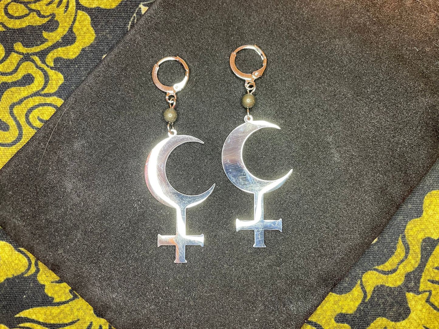 Lilith Symbol Crescent Moon Inverted Upside Down Cross Stainless Steel Earrings Gothic Satanic Church Wiccan Occult Jewelry Gift - Silver