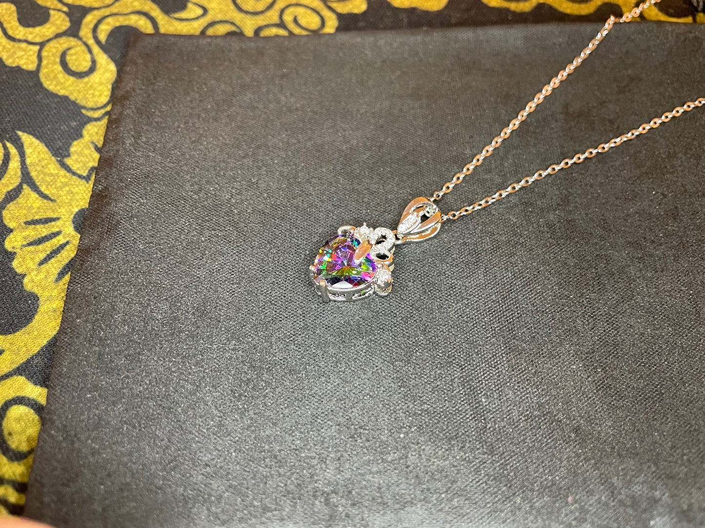 Black Opal Rainbow Prismatic Diamond Heart Sterling Silver Pendant Necklace Gothic Satanic Pagan Wiccan Occult Jewelry Best Gift - Women's