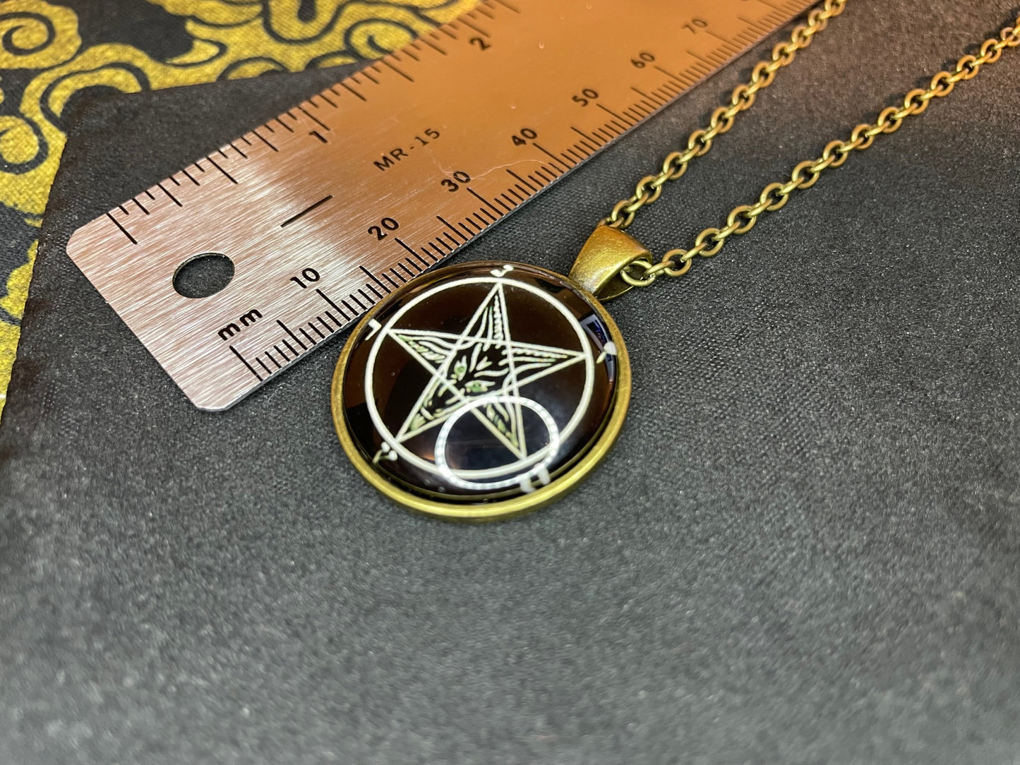 Sigil of Baphomet Pentagram Church of Satan Lucifer Glass Stainless Steel Pendant Necklace Satanic Wiccan Pagan Occult Jewelry Gift - Bronze