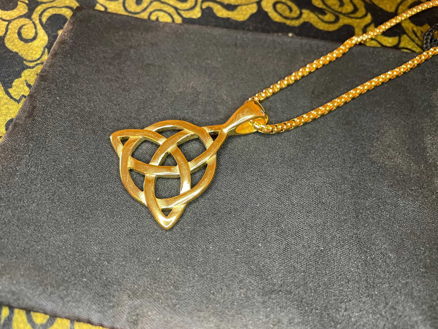 Celtic Triple Knot Viking Nordic Thor Loki Norse Steel Pendant Necklace Amulet Talisman Satanic Wiccan Pagan Occult Jewelry -  Gold Color