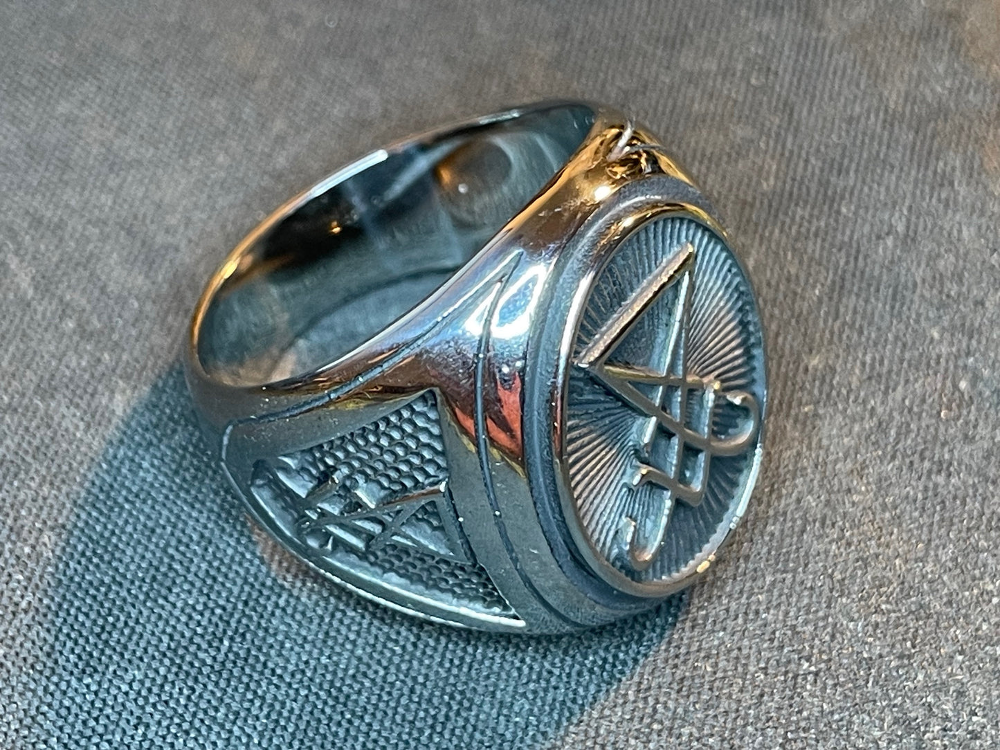 Sigil of Lucifer Seal Satan Baphomet Power Alchemy Symbol Statement Ring Gothic Pagan Wiccan Satanic Church Occult Jewelry - Silver Variant