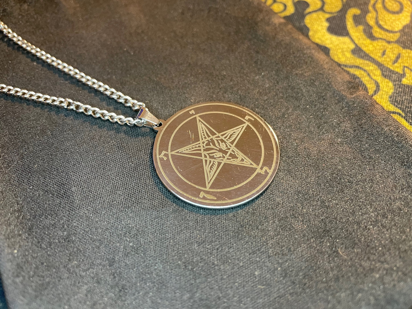 Sigil of Baphomet Official Church of Satan Inverted Upside Down Pentagram Necklace Pagan Wiccan Satanic Occult Jewelry Gift - Silver & Gold