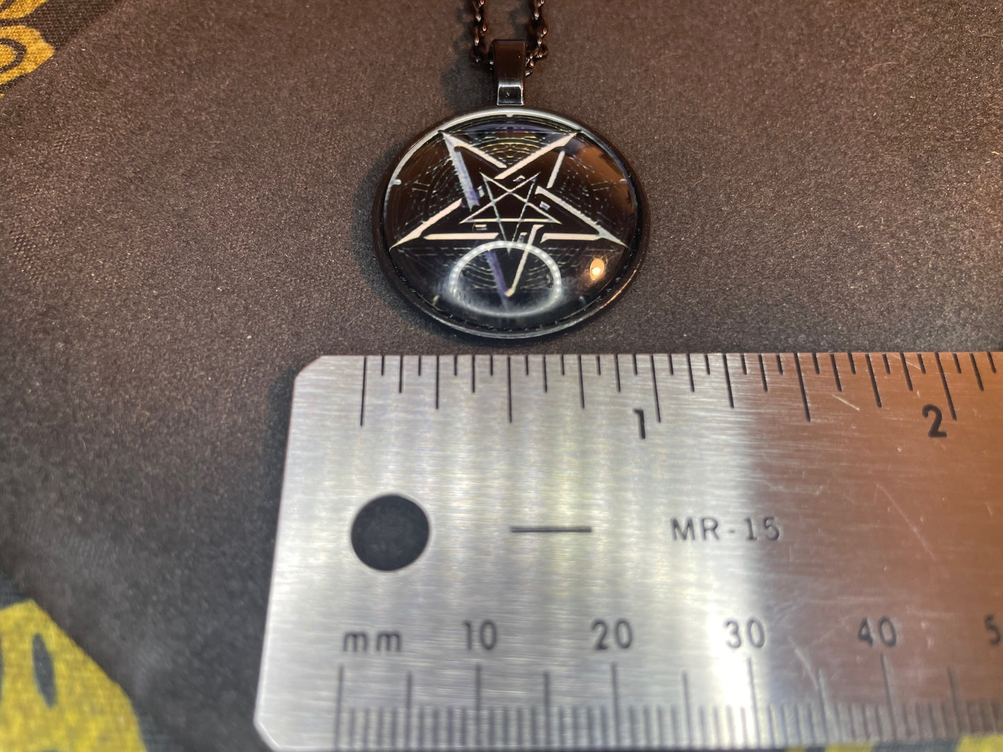 Double Pentagram Sigil of Leviathan Baphomet Lucifer Glass Stainless Steel Pendant Necklace Satanic Wiccan Pagan Occult Jewelry Gift - Black