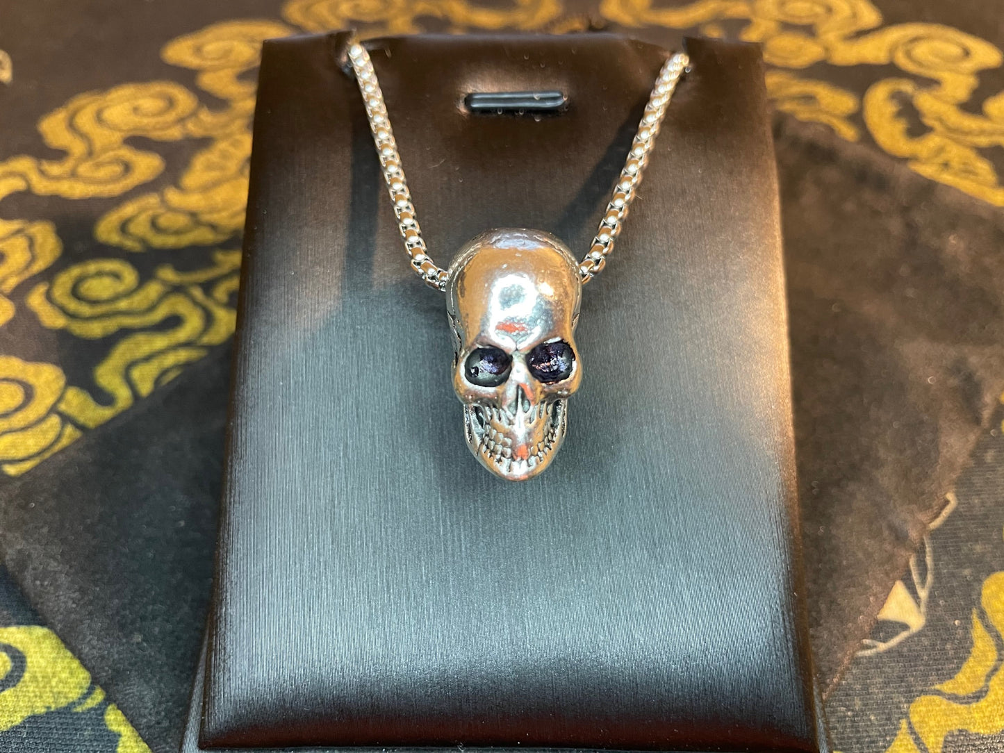 Skull Skeleton Death Ghost 3D Pendant Necklace Stainless Steel Biker Punk Gothic Wiccan Satanic Church Pagan Occult Jewelry Gift - Silver