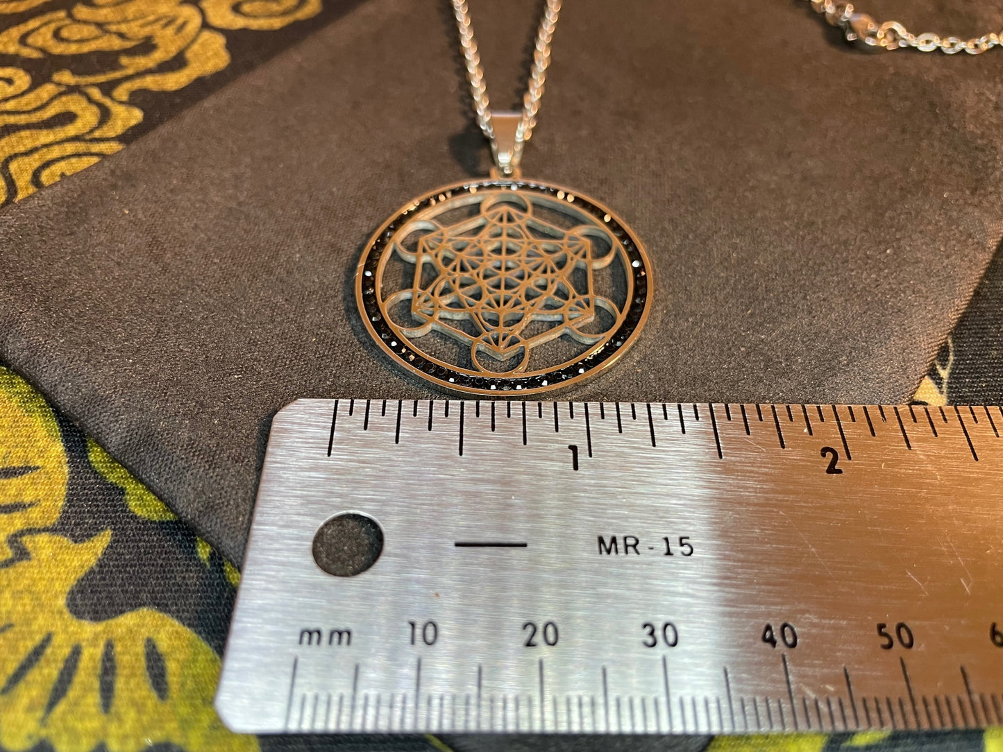 Metatron's Cube Flower of Life Sacred Geometry Yoga Hindu Buddhism Stainless Steel Pendant Necklace Occult Jewelry -  Silver & Black Diamond