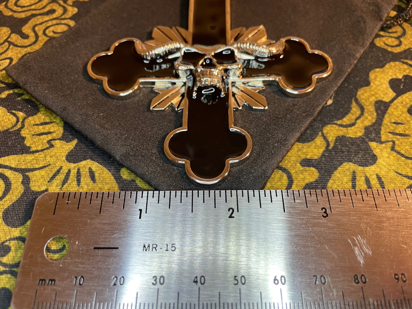 Upside Down Inverted Cross Horned Skull Stainless Steel Pendant Necklace Biker Gothic Satanic Church Wiccan Occult Jewelry Gift - Black