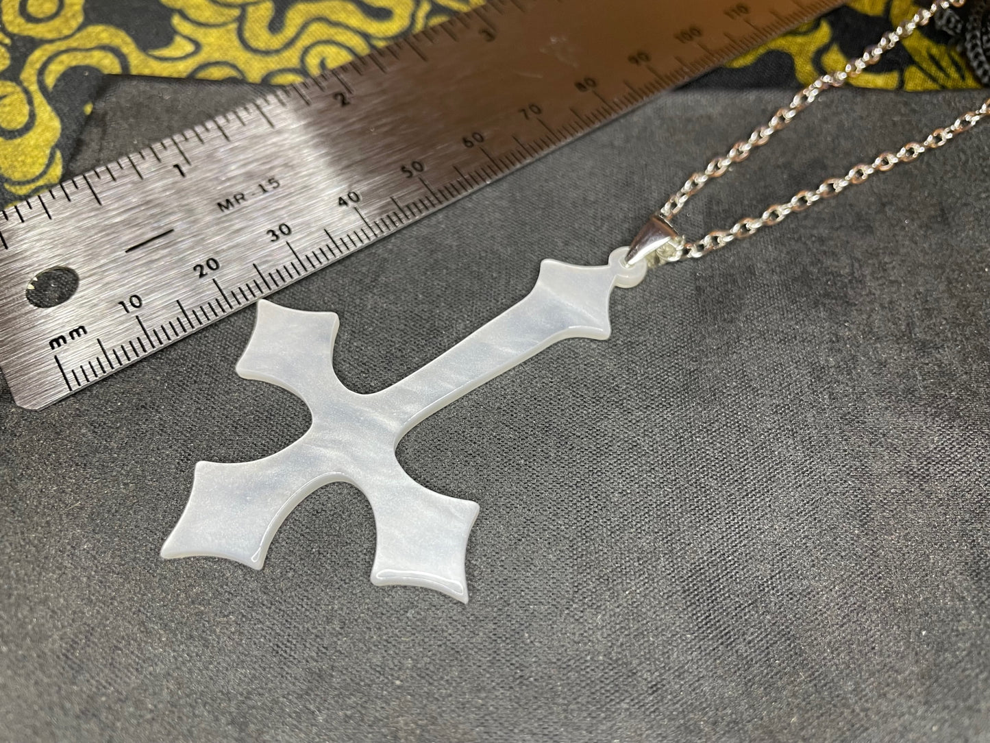 Swirled Acrylic Inverted Upside Down Cross Pendant Necklace Vintage Gothic Satanic Church Pagan Wiccan Occult Jewelry Best Gift - White