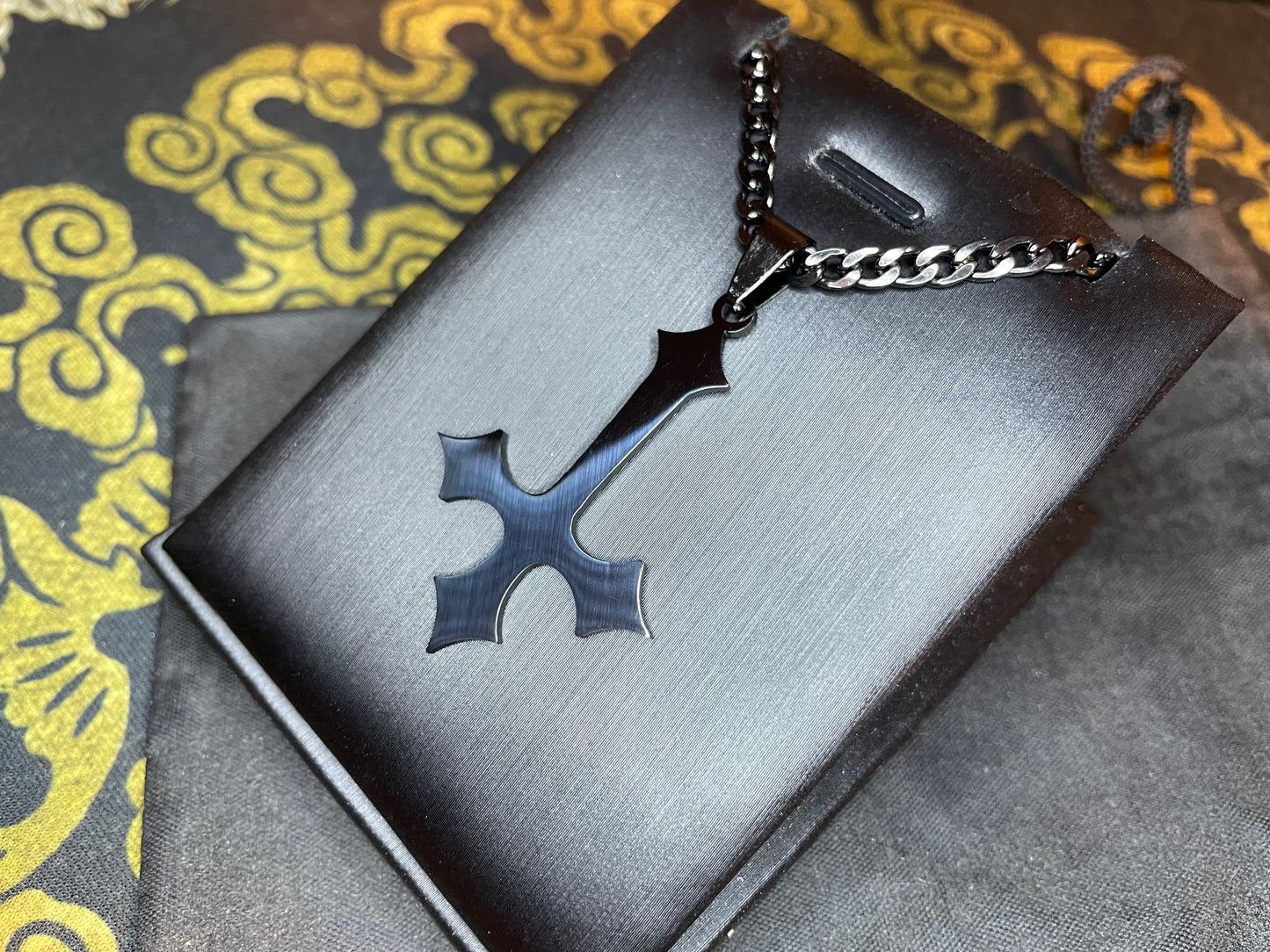 Gothic Inverted Upside Down Cross Stainless Steel Pendant Necklace Vintage Satanic Church Pagan Wiccan Occult Jewelry Best Gift - Black