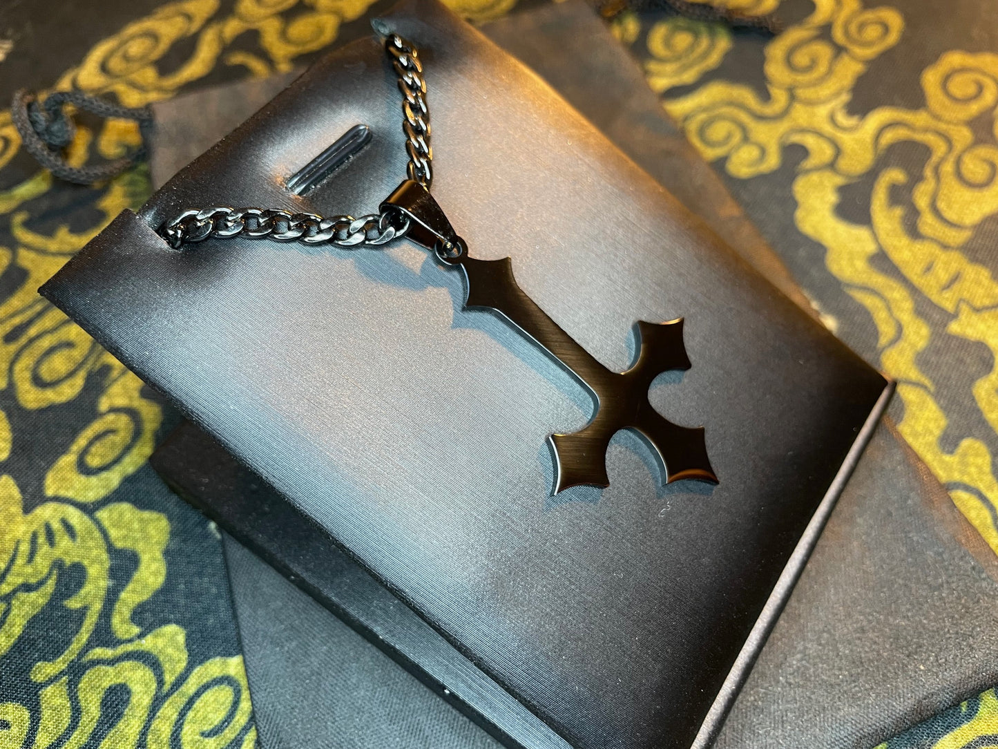 Gothic Inverted Upside Down Cross Stainless Steel Pendant Necklace Vintage Satanic Church Pagan Wiccan Occult Jewelry Best Gift - Black