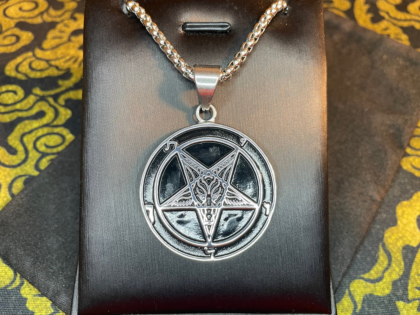 Sigil of Baphomet Official Church of Satan Lucifer Pendant Necklace Amulet Talisman Satanic Wiccan Gothic Pagan Occult Jewelry Gift -  Black