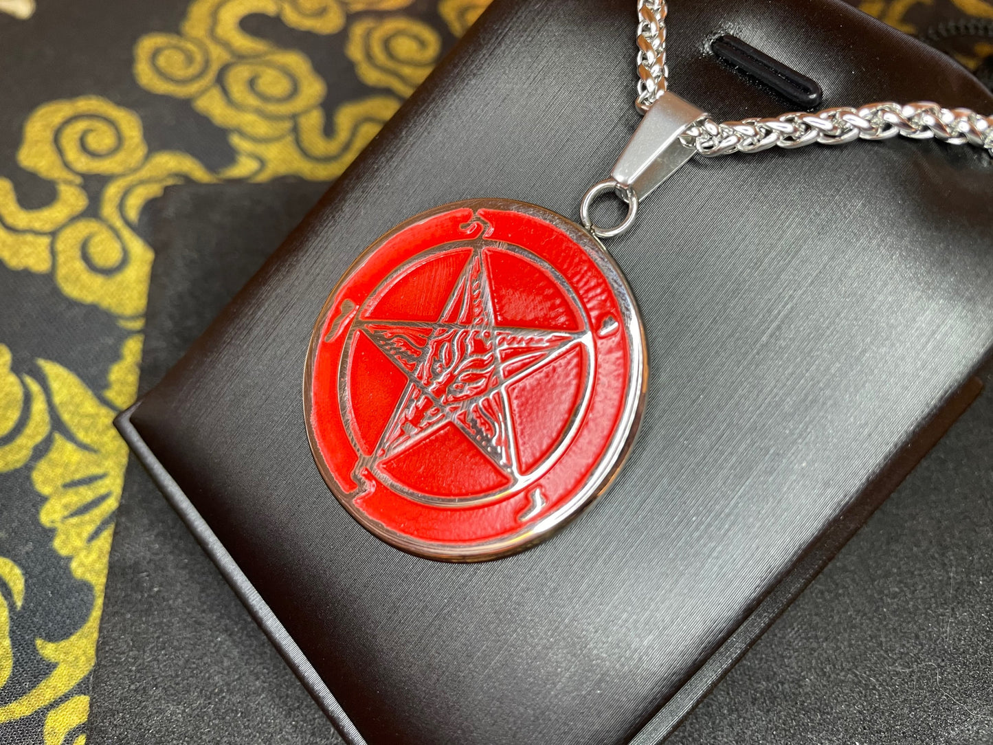 Sigil of Baphomet Official Church of Satan Lucifer Pendant Necklace Amulet Talisman Satanic Wiccan Gothic Pagan Occult Jewelry Gift -  Red