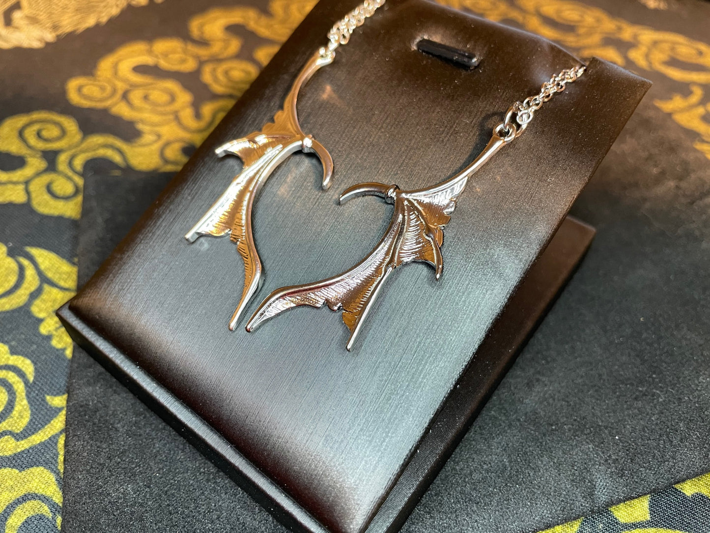 Double Twin Dragon Wing Stainless Steel Dual Heart Love Pendant Necklace Gothic Pagan Wiccan Pagan Satanic Best Friend Gift - Silver & Smoke