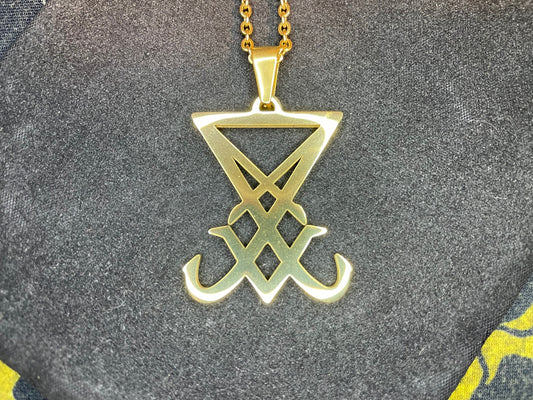 Sigil of Lucifer Seal of Satan Morning Star Venus Light-Bringer Stainless Steel Pendant Necklace Satanic Wiccan Occult Jewelry Gift - Gold