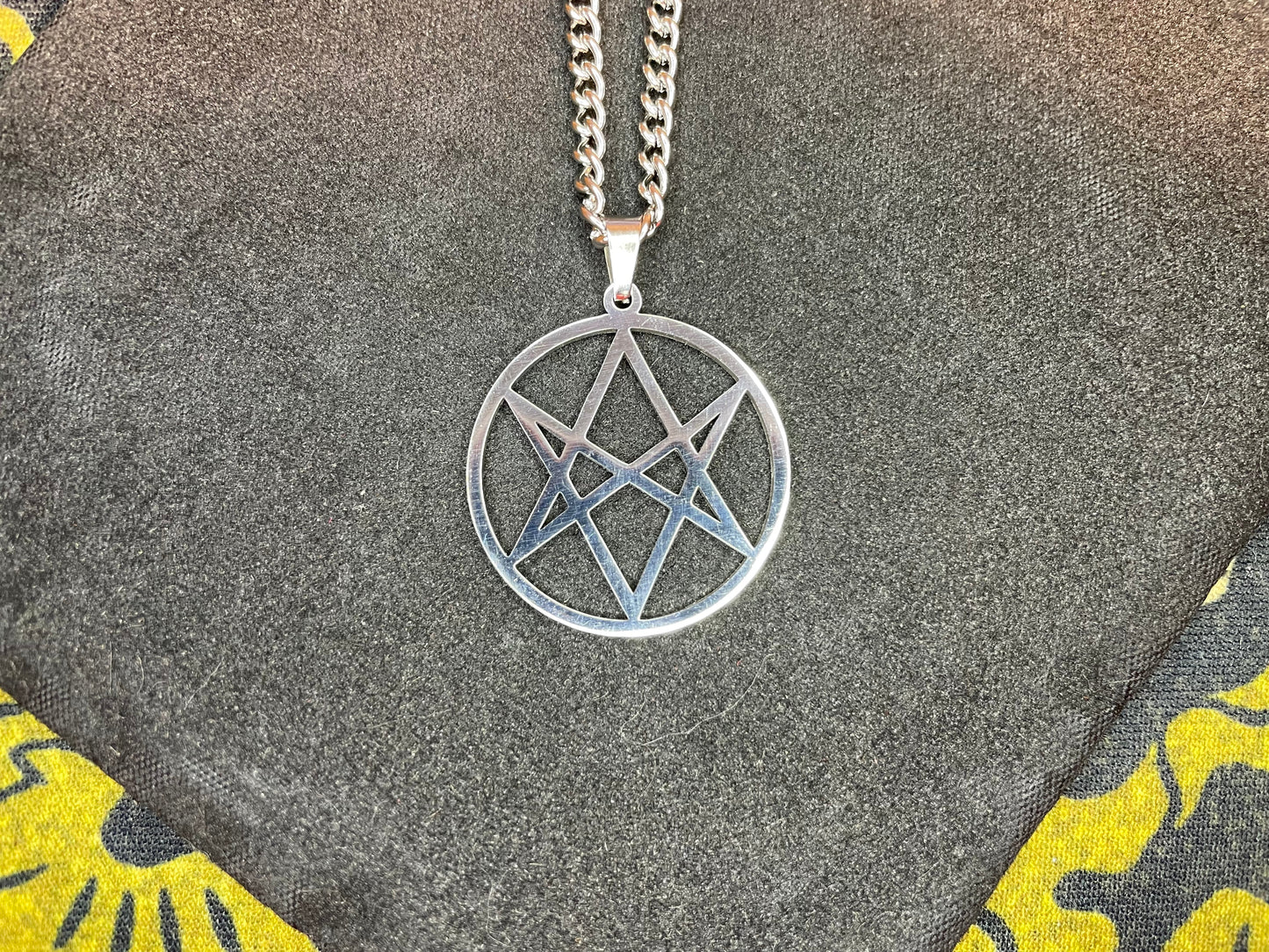 Unicursal Hexagram Thelema Symbol Stainless Steel Pendant Necklace Aleister Crowley Satanic Church Wiccan Pagan Occult Jewelry Gift - Silver