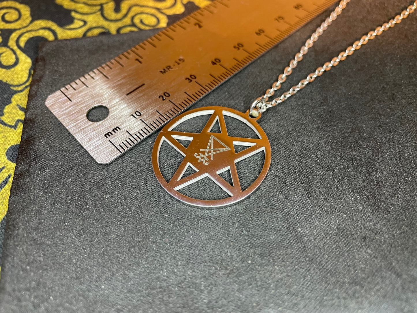 Inverted Pentagram Sigil of Lucifer Upside Down Stainless Steel Pendant Necklace Satanic Gothic Pagan Wiccan Occult Jewelry Gift - Silver