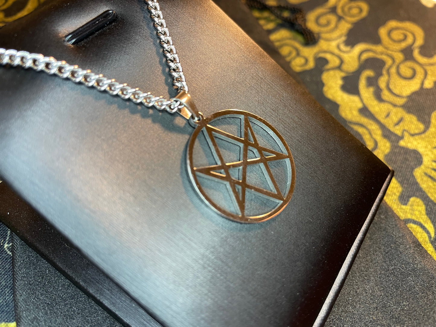 Unicursal Hexagram Thelema Symbol Stainless Steel Pendant Necklace Aleister Crowley Satanic Church Wiccan Pagan Occult Jewelry Gift - Silver