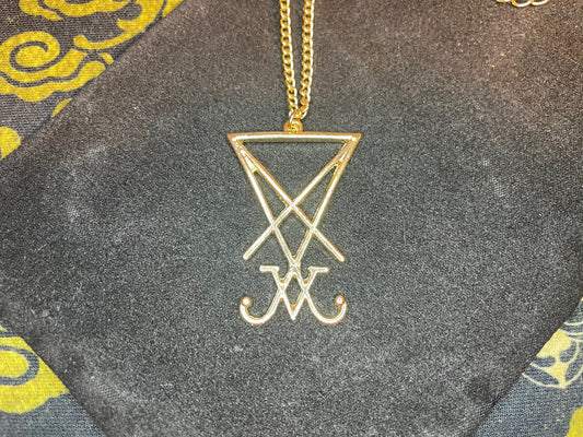 Sigil of Lucifer Seal of Satan Stainless Steel Pendant Necklace Gothic Satanic Wiccan Pagan Temple Church Occult Jewelry Gift - Gold