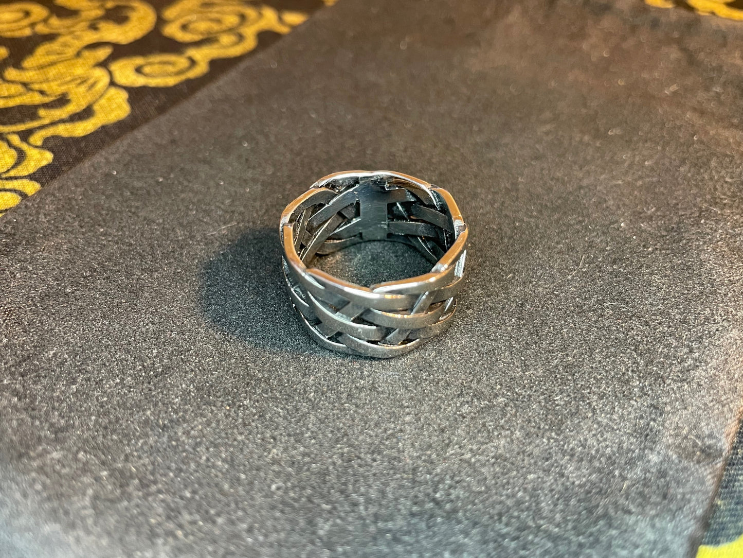 Viking Norse Weave 12mm 4-Band Woven Intertwined Overlap Luck Ring Gothic Vintage Satanic Church Wiccan Pagan Occult Jewelry Gift - Silver