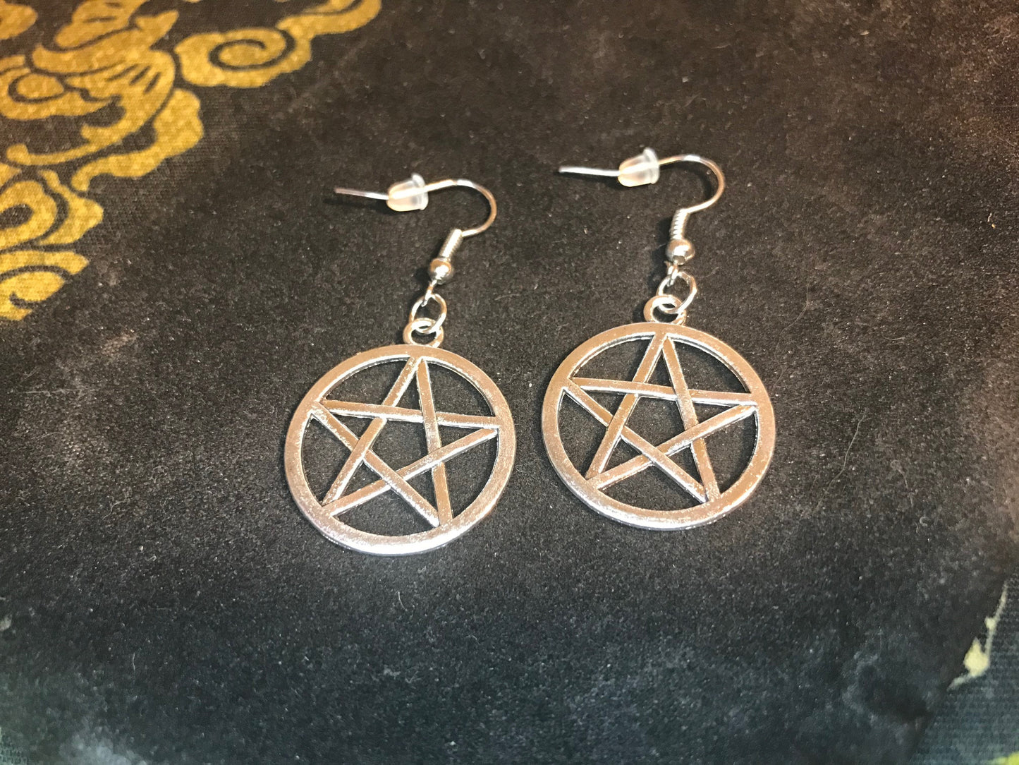 Pentacle 5-Pointed Star Woven Overlap Pentagram Charm Earrings Mystical Pendant Occult Gothic Pagan Satanic Wiccan Jewelry Gift - Silver