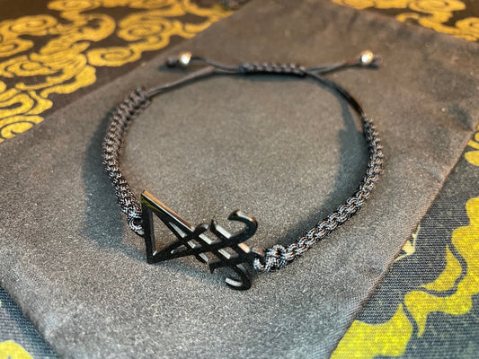 Sigil of Lucifer Seal of Satan Stainless Steel Paracord Friendship Bracelet Gothic Pagan Satanic Church Wiccan Occult Jewelry Gift - Black