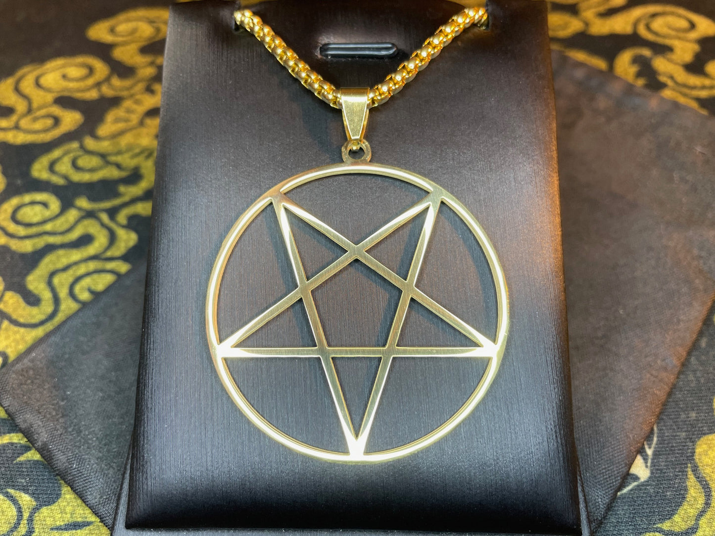 Inverted Pentagram Upside Down Stainless Steel Large Pendant Necklace Talisman Gothic Satanic Wiccan Pagan Occult Jewelry Best Gift - Gold