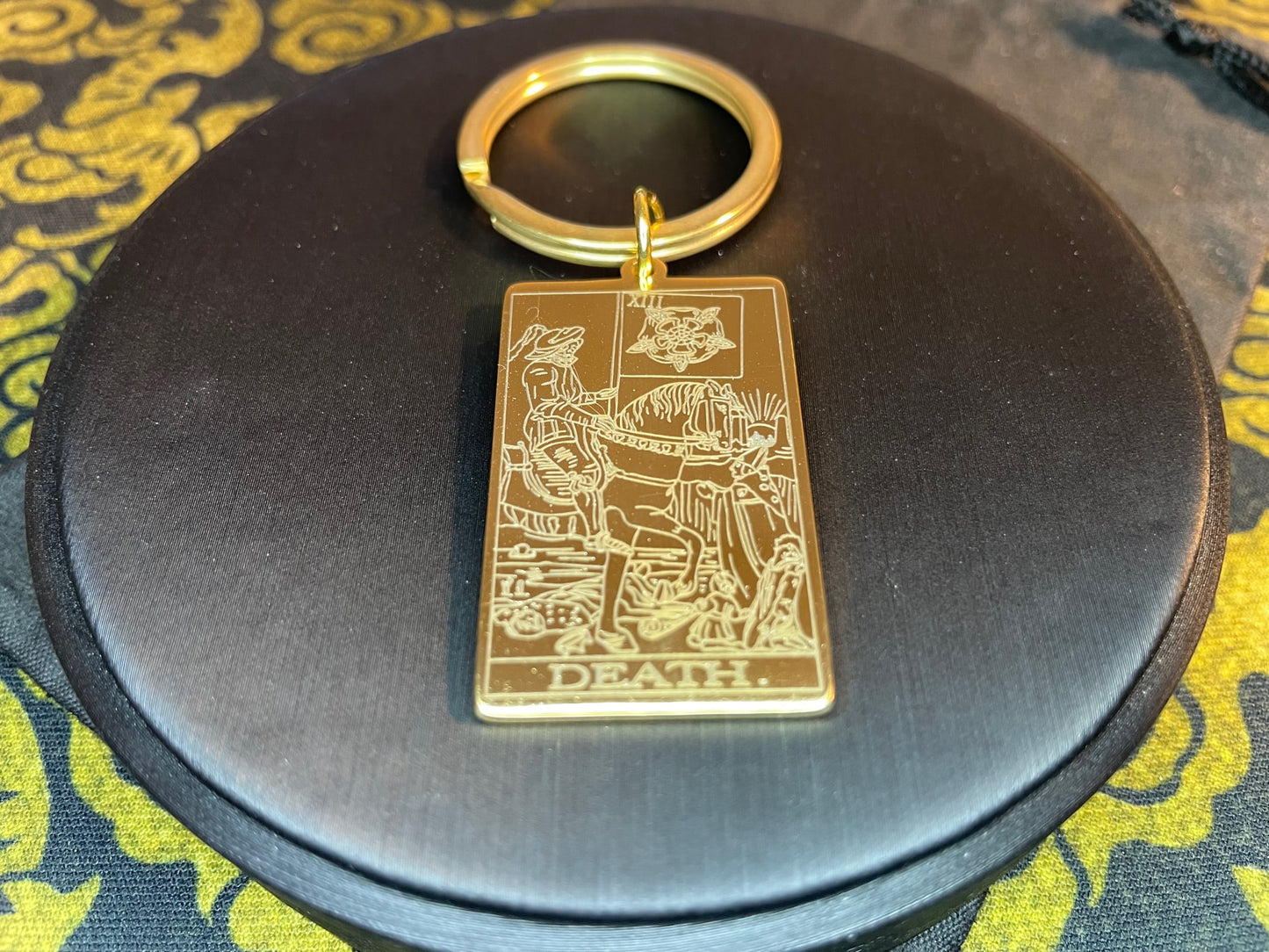 Death Tarot Card Keychain Rider Waite Deck Laser Engraved Stainless Steel Pendant Gothic Pagan Wiccan Satanic Occult Accessory Gift - Gold