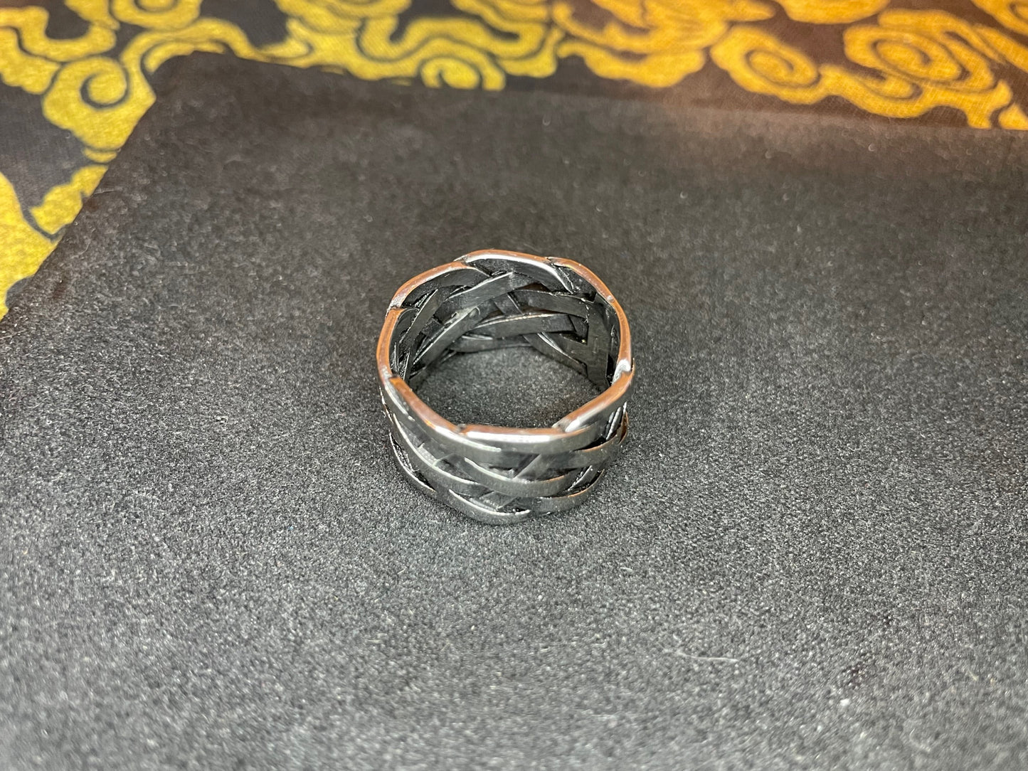 Viking Norse Weave 12mm 4-Band Woven Intertwined Overlap Luck Ring Gothic Vintage Satanic Church Wiccan Pagan Occult Jewelry Gift - Silver