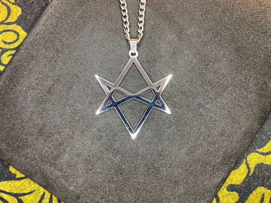 Unicursal Hexagram Thelema Symbol Stainless Steel Pendant Necklace Aleister Crowley Satanic Church Wiccan Pagan Occult Jewelry Gift - Silver