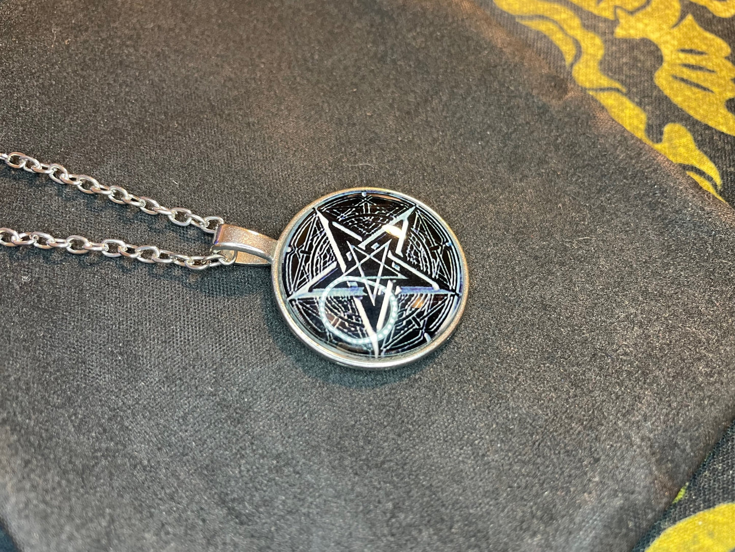 Double Pentagram Sigil of Leviathan Baphomet Lucifer Glass Stainless Steel Pendant Necklace Satanic Wiccan Occult Jewelry Best Gift - Silver