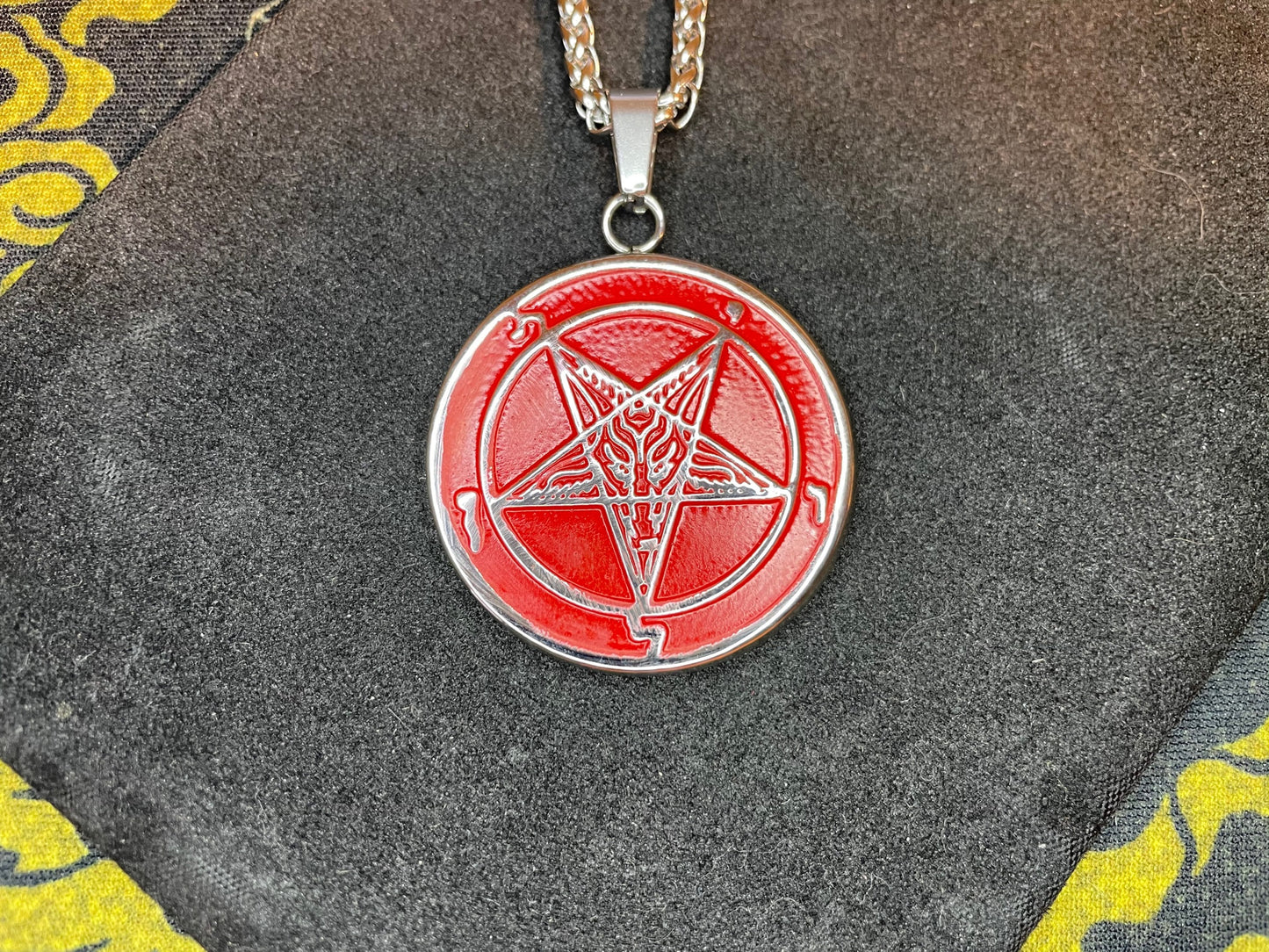 Sigil of Baphomet Official Church of Satan Lucifer Pendant Necklace Amulet Talisman Satanic Wiccan Gothic Pagan Occult Jewelry Gift -  Red