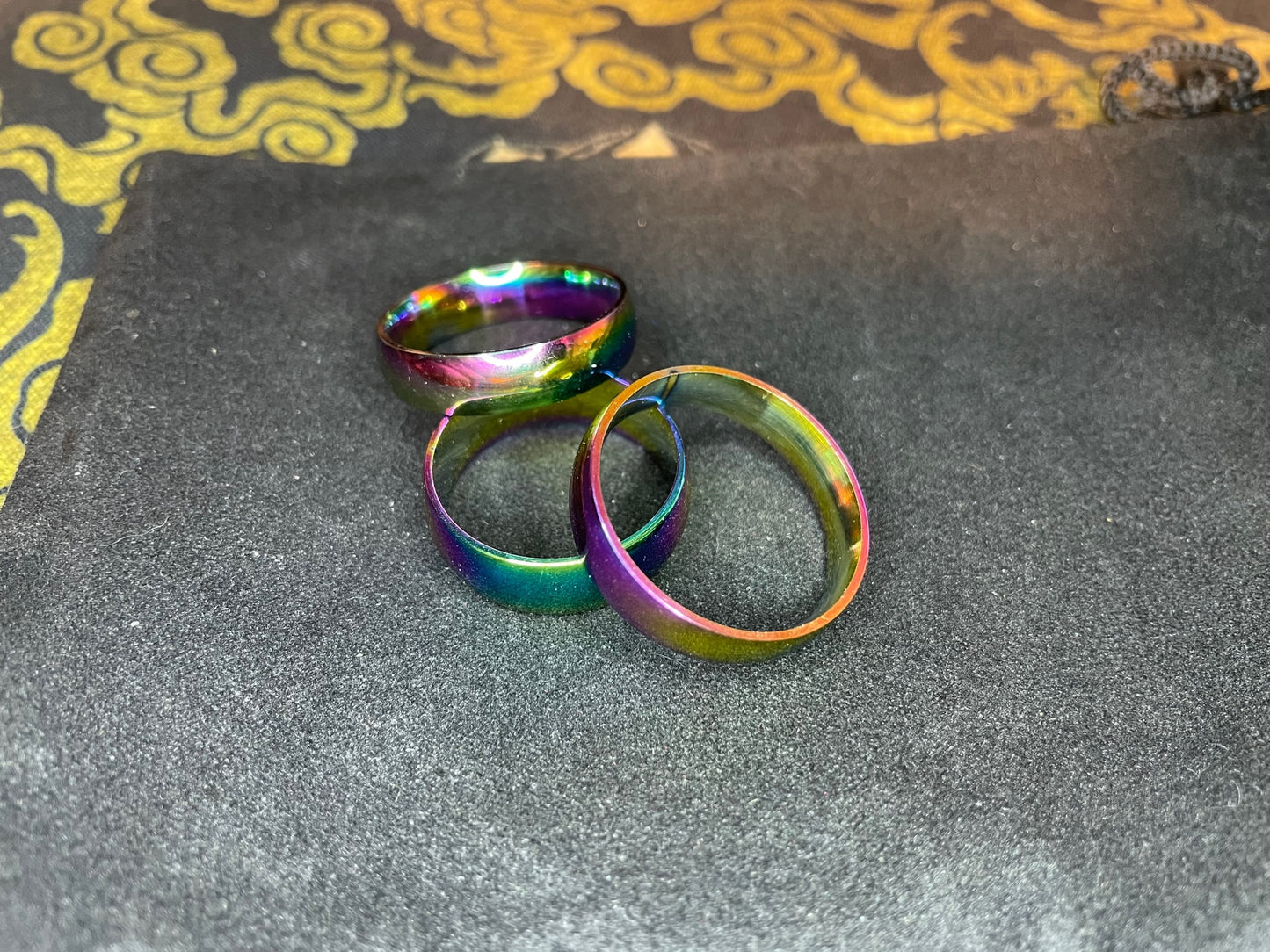 Rainbow Stainless Steel Prismatic Ring Gothic Promise Wedding 8mm Band Satanic Pagan Wiccan Occult Jewelry Men Women Best Gift - Multicolor