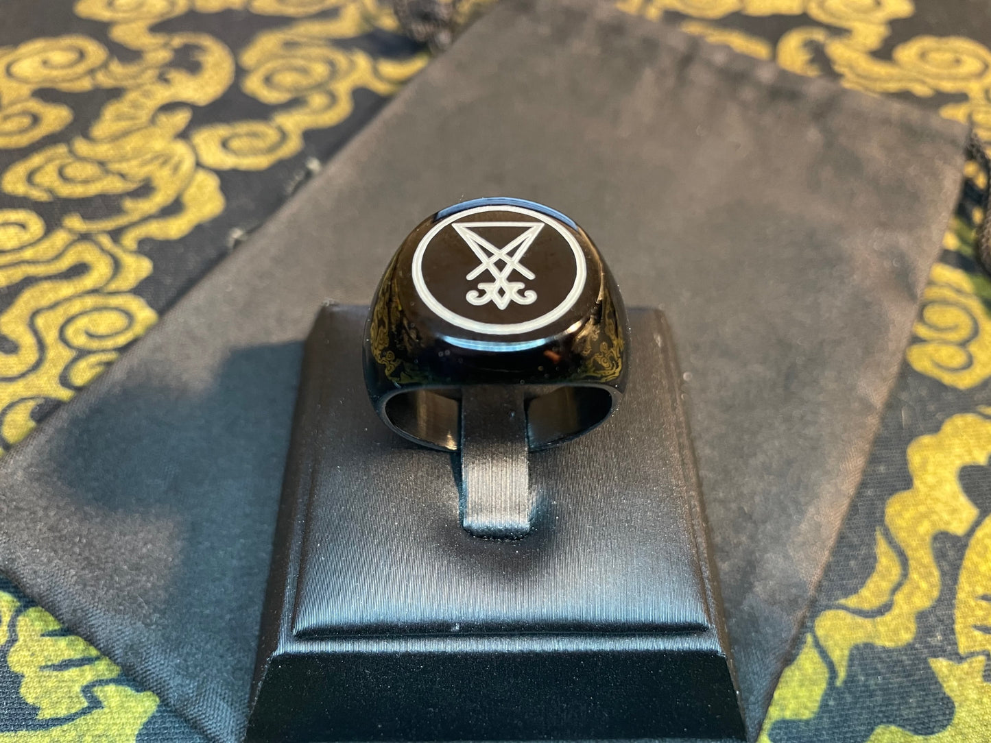 Sigil of Lucifer Seal of Satan Baphomet Power Alchemy Symbol Statement Ring Gothic Pagan Wiccan Satanic Church Occult Jewelry Gift - Black