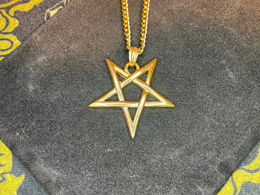 Mystical Upside Down Woven Inverted Pentagram Stainless Steel Retro Pendant Necklace Gothic Satanic Wiccan Occult Jewelry Best Gift - Gold