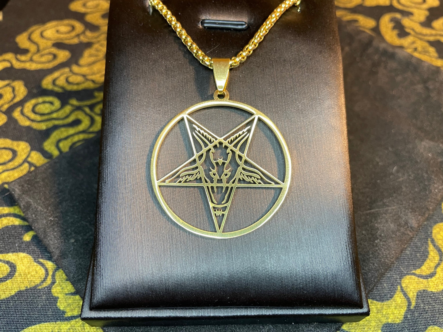 Sigil of Baphomet Satanic Church Upside Down Inverted Pentagram Stainless Steel Pendant Necklace Gothic Pagan Occult Jewelry Gift - Gold