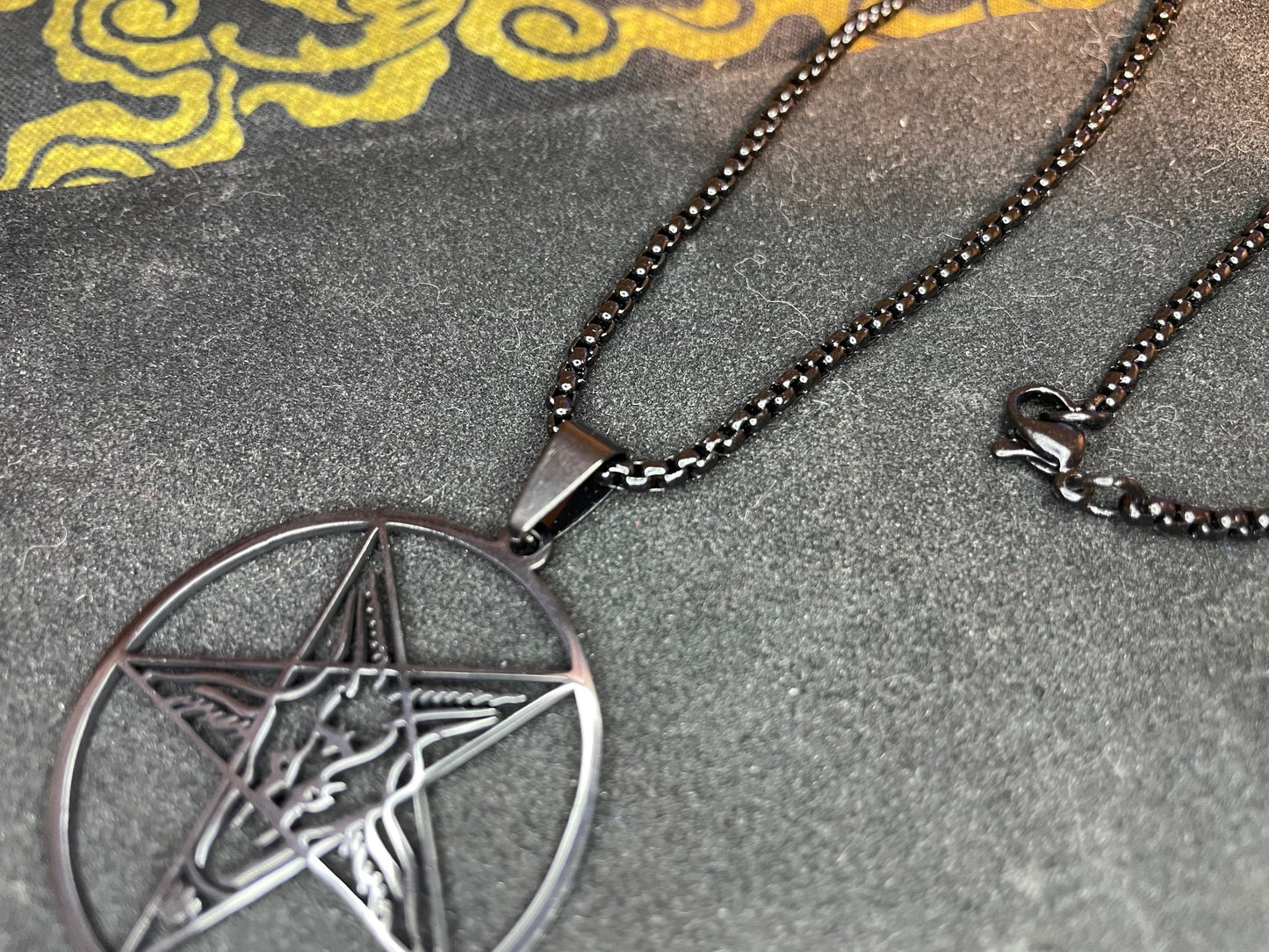 Sigil of Baphomet Satanic Church Upside Down Inverted Pentagram Stainless Steel Pendant Necklace Gothic Pagan Occult Jewelry Gift - Black